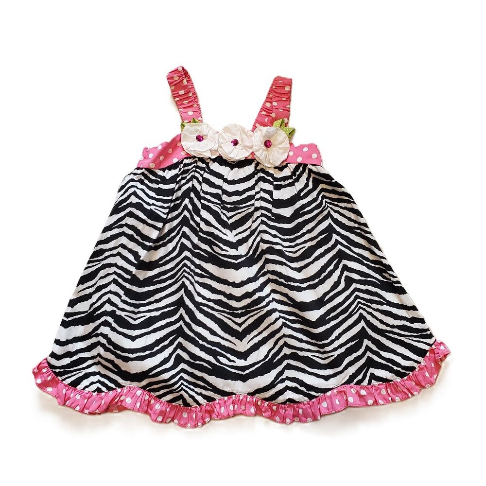 Rare, Too! Adorable Zebra Print sun dress pink polka dot 2T vintage EUC Black